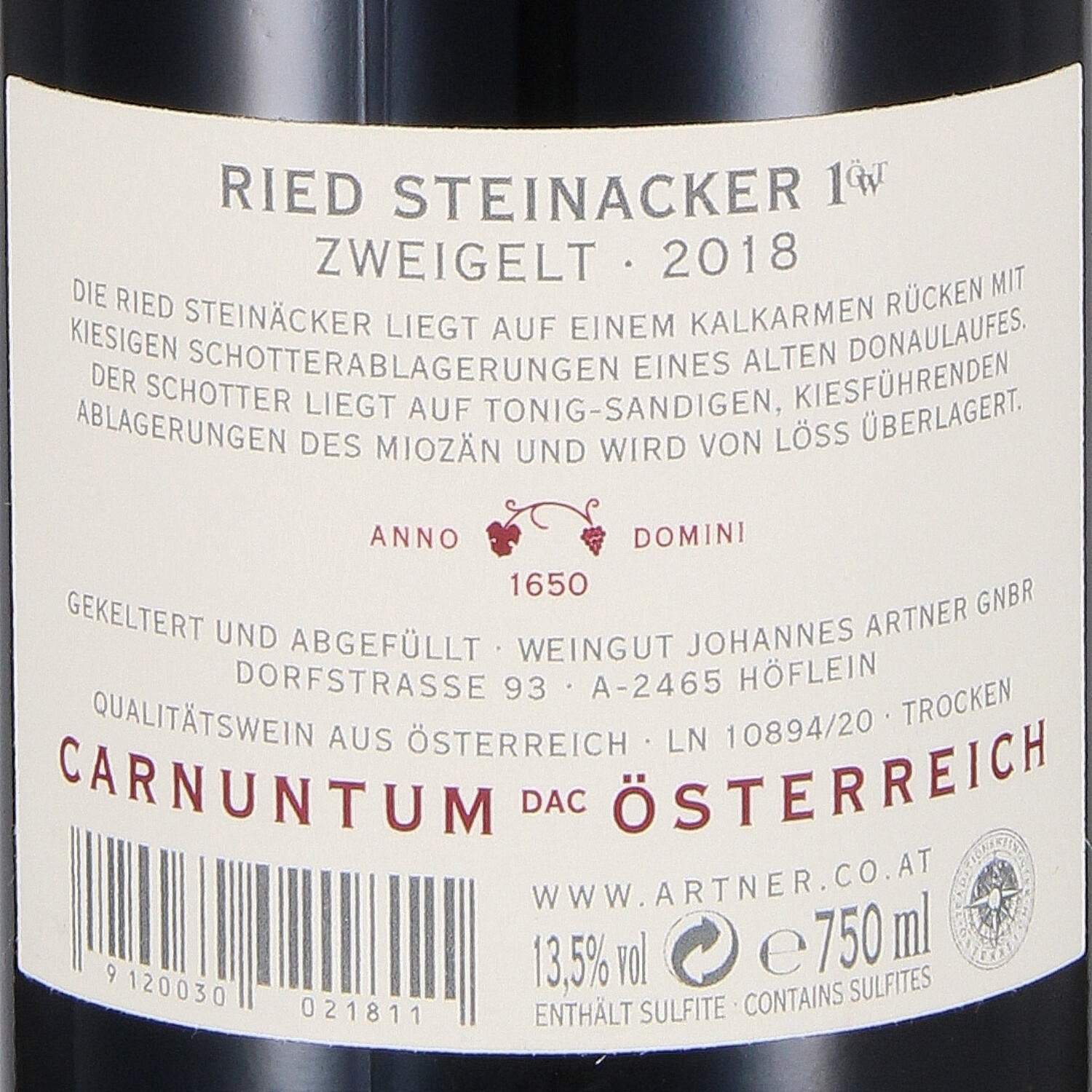 Zweigelt Ried Steinäcker 1.ÖTW-Lage 2018, Qw