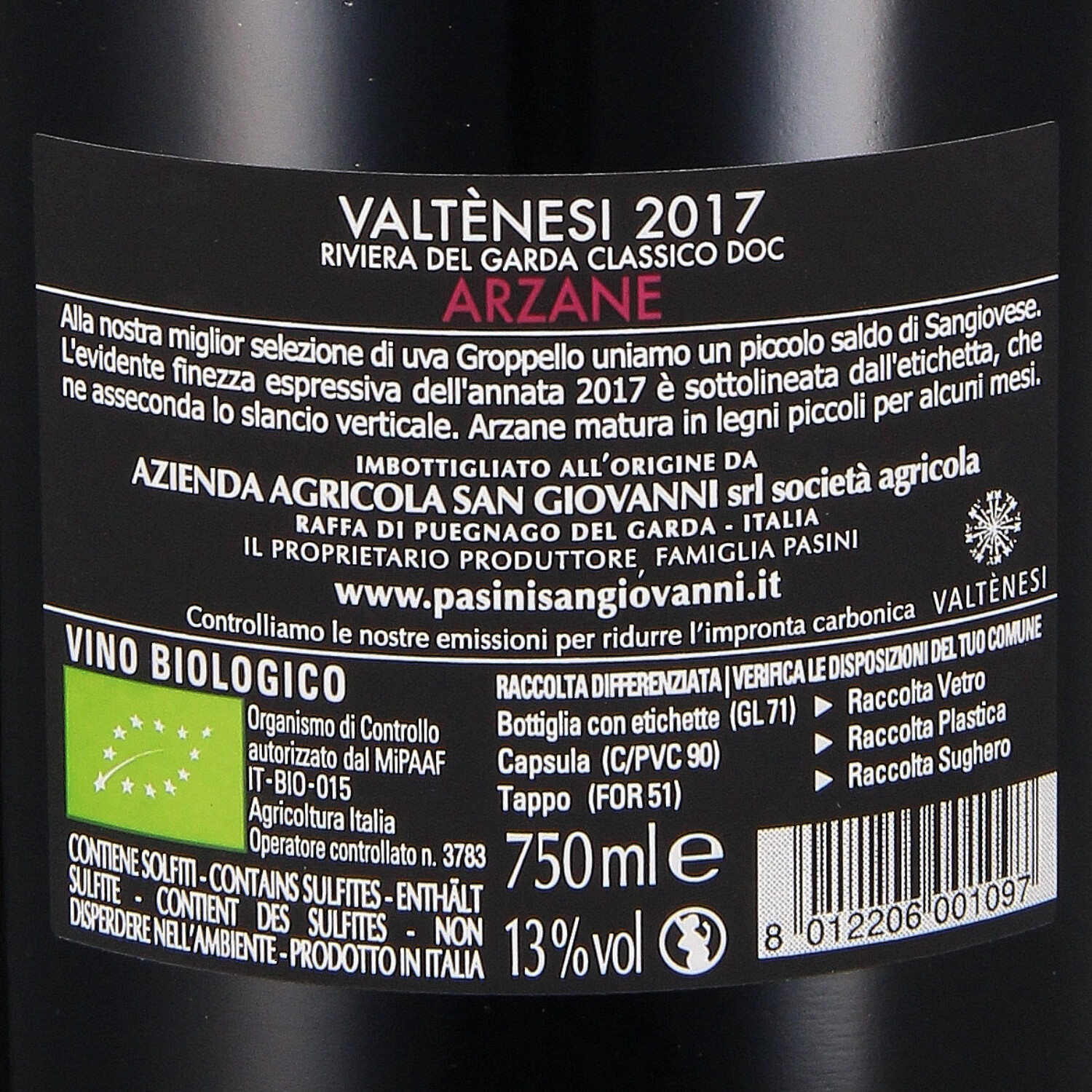 Arzane Garda Classico Valtènesi  2017 (bio)