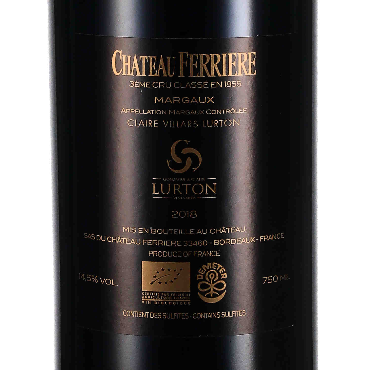 Château Ferrière Margaux 3ème Cru Classé AOC 2018 (bio)