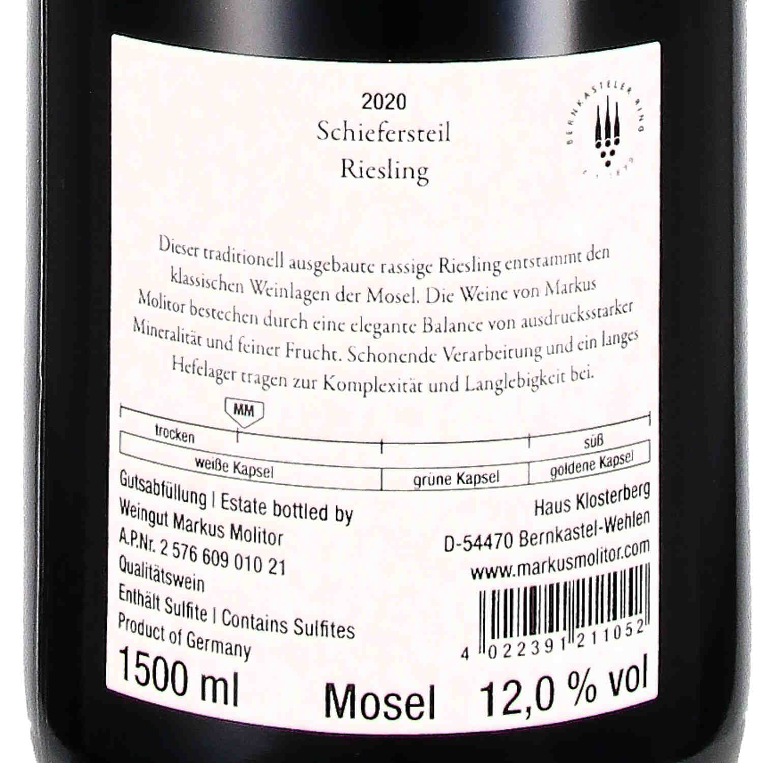 Riesling trocken Schiefersteil 2020, Qw  - Magnum -