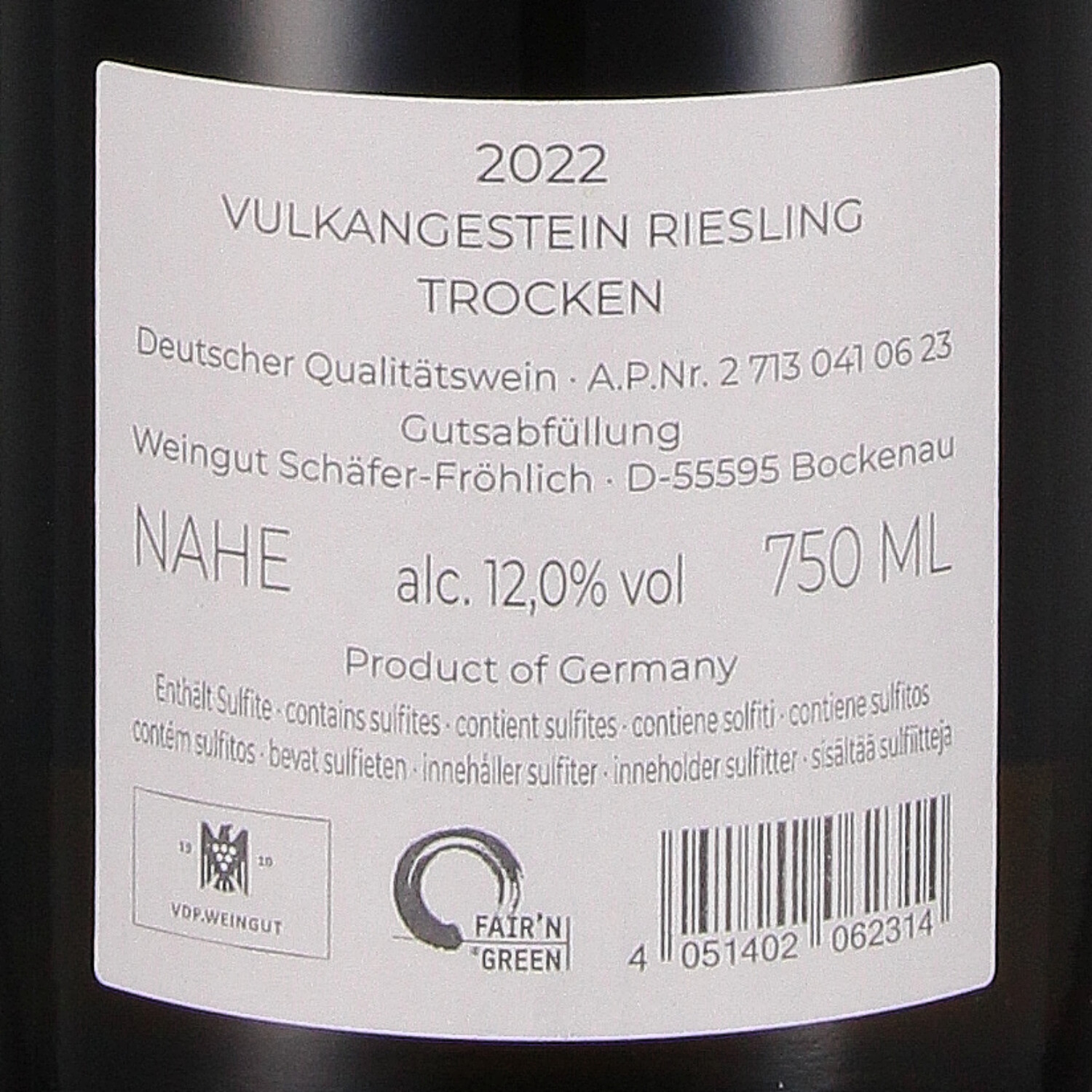 Riesling trocken vom Vulkangestein 2022, QW