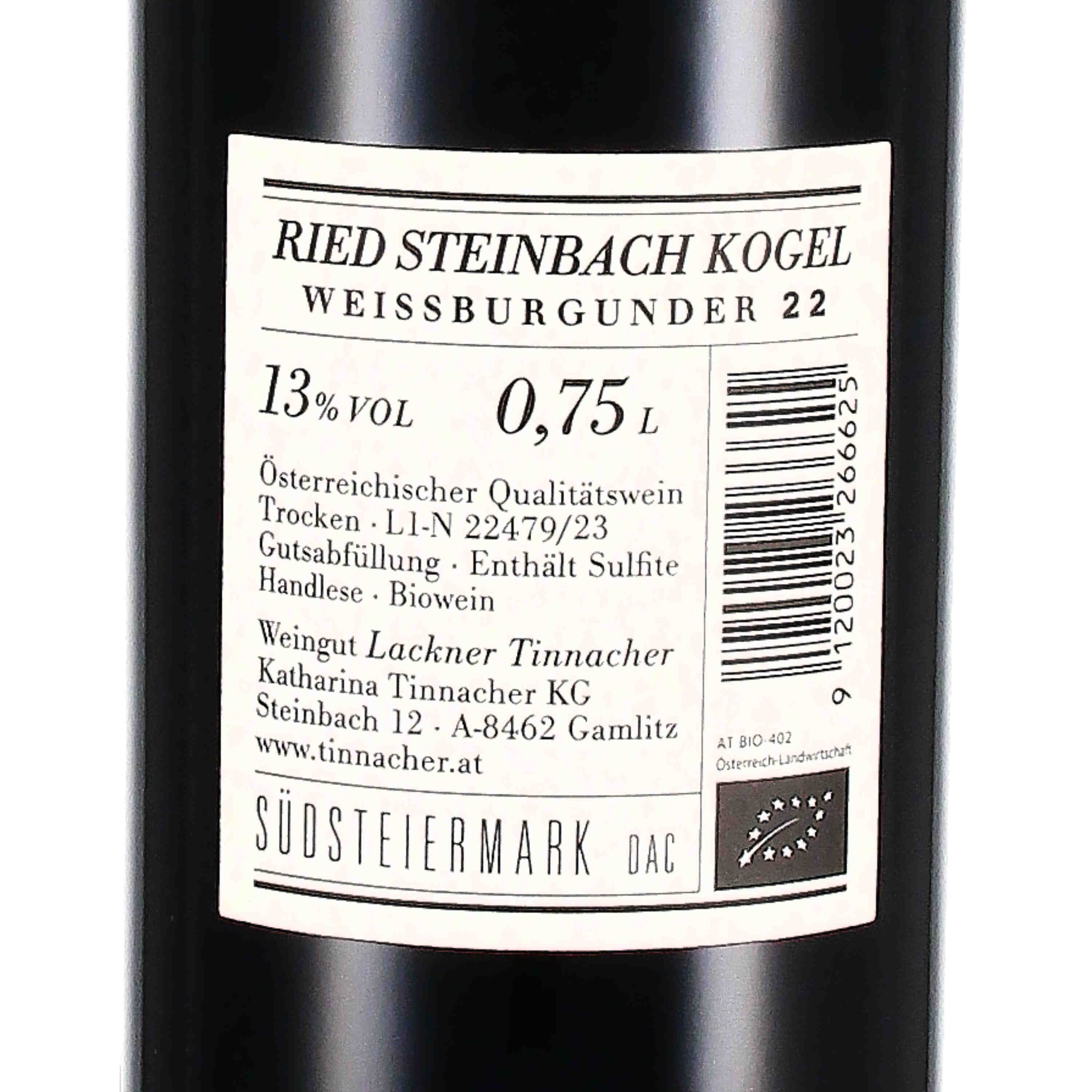 Weißburgunder Steinbach Erste STK Lage Kogel 2022, Qw (bio)