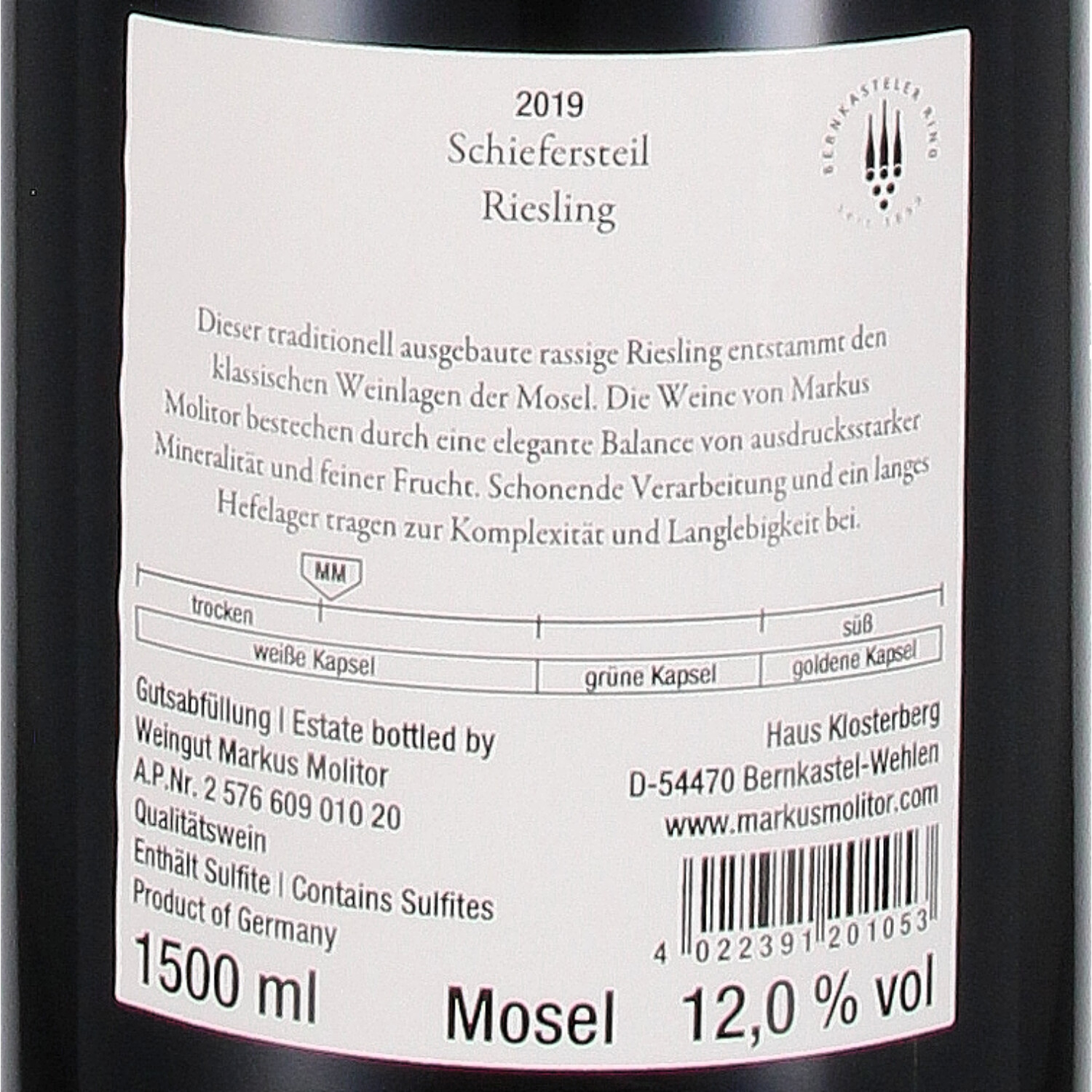 Riesling trocken Schiefersteil 2019, Qw  - Magnum