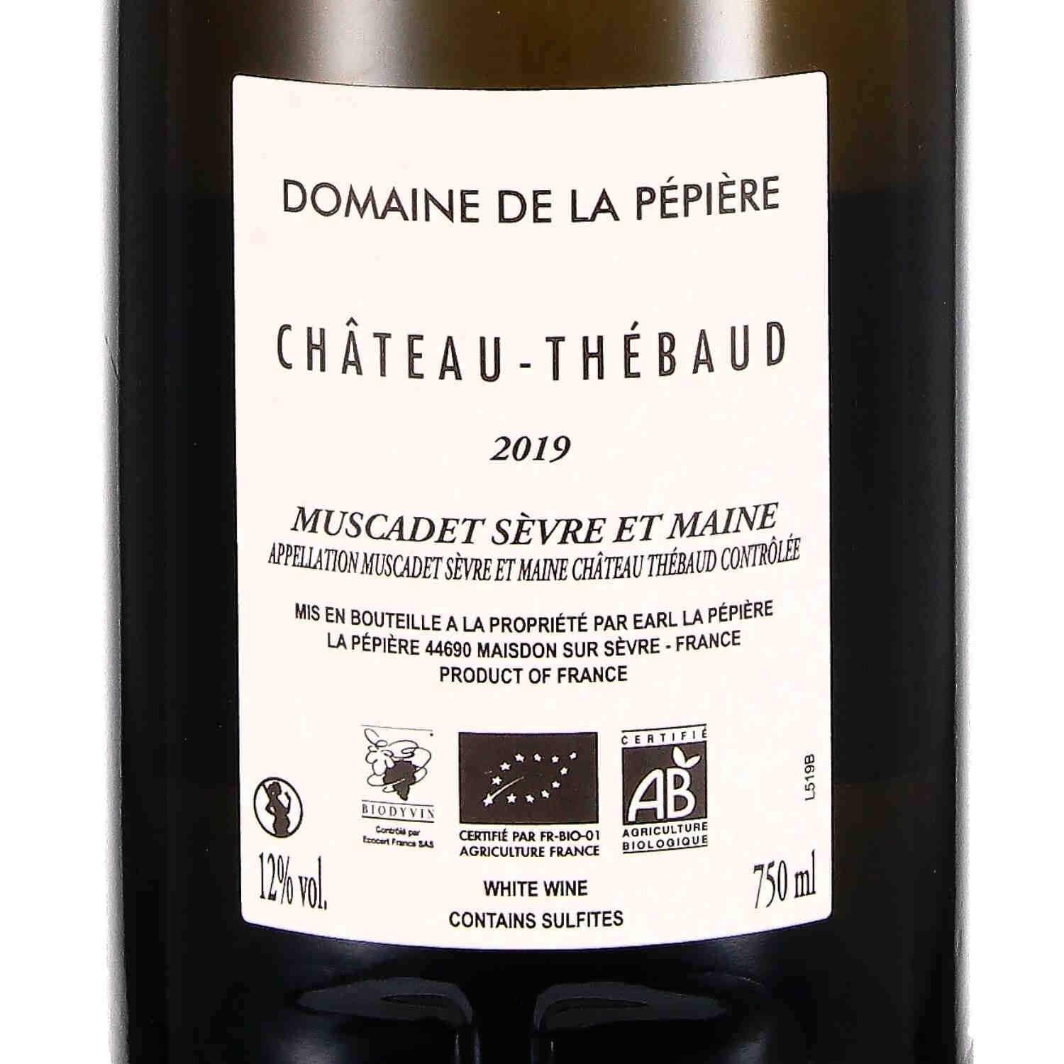 Muscadet Sèvre et Maine AOC Château Thébaud 2019 (bio)