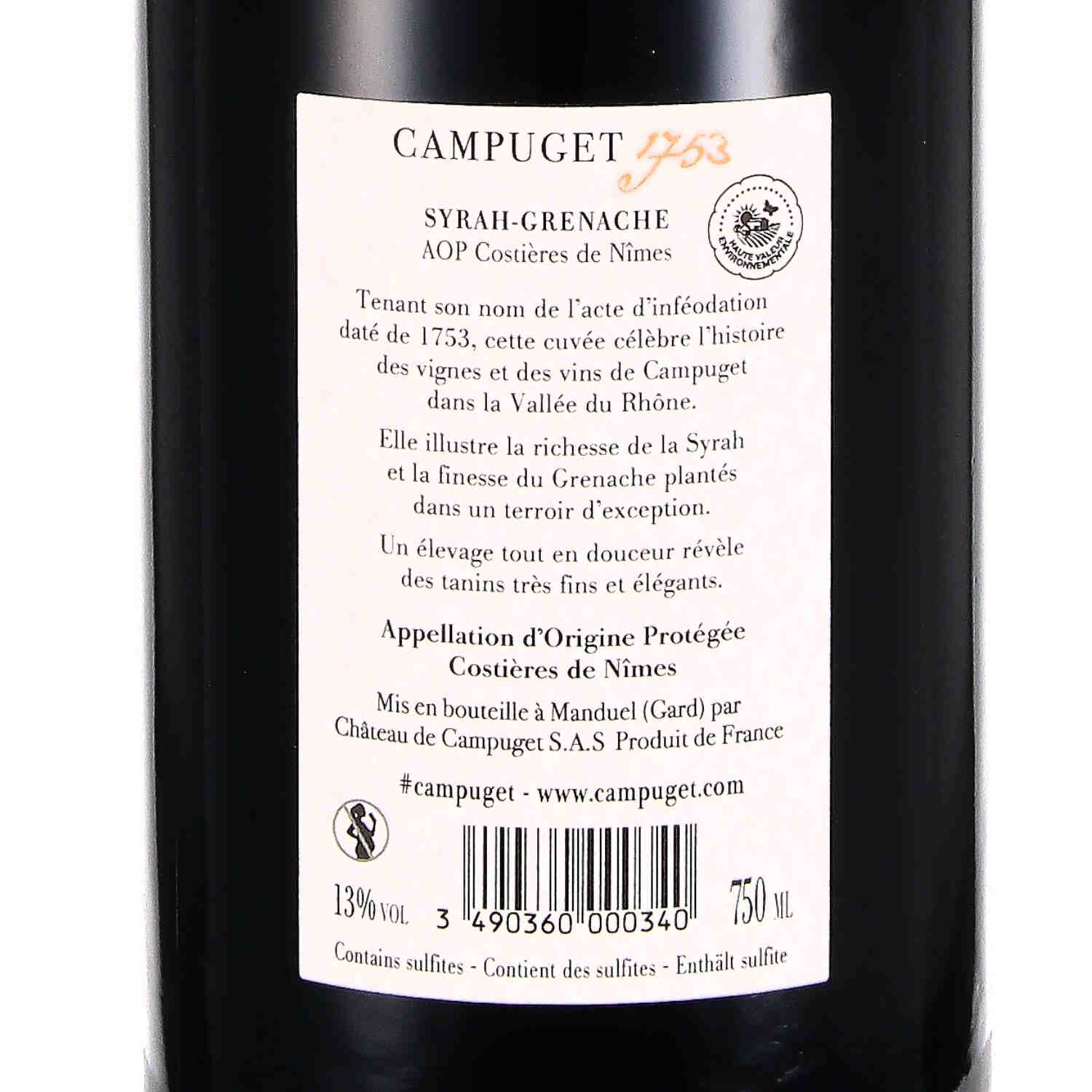 Syrah-Grenache 1753 Costières de Nîmes AOC rouge 2020
