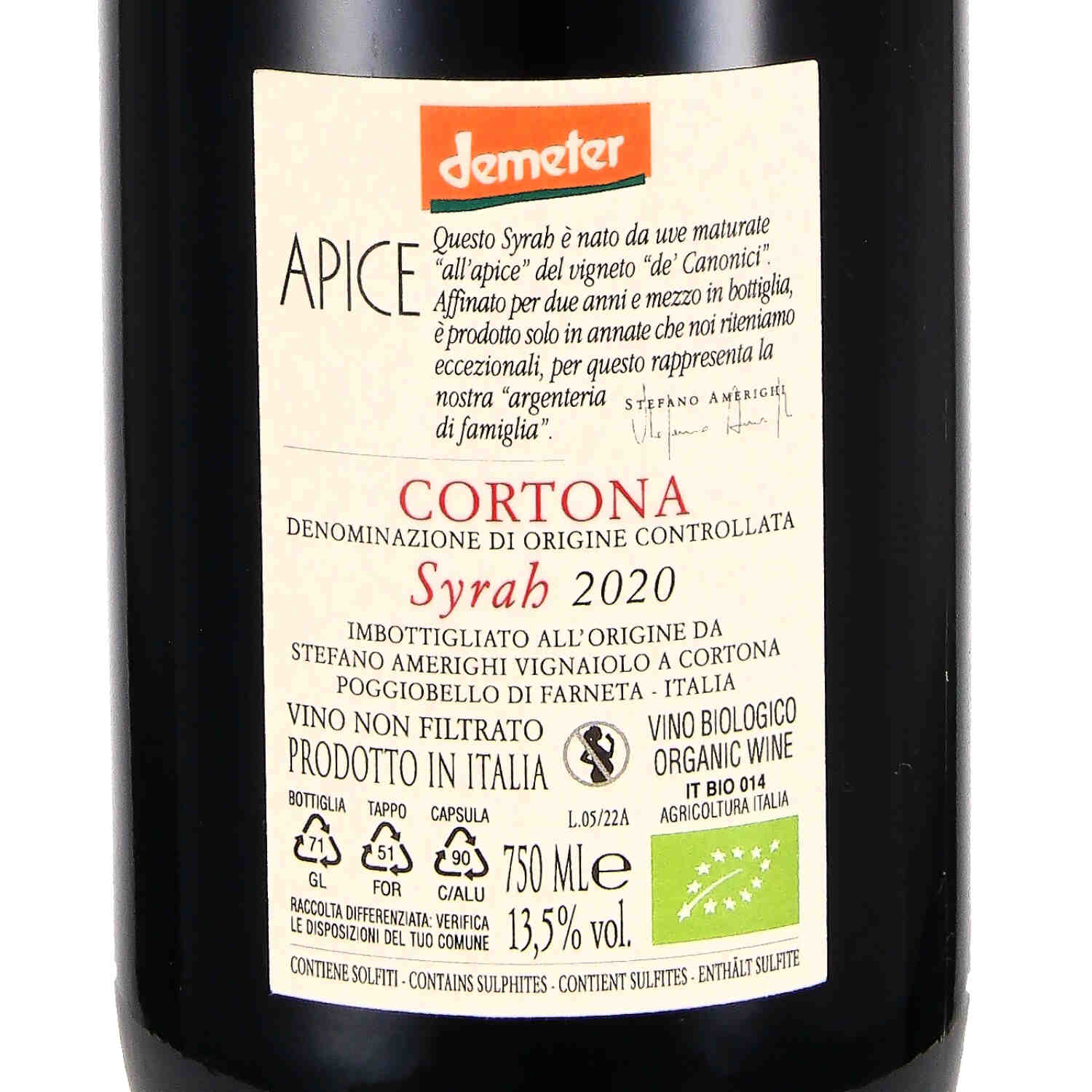 Syrah Apice Cortona DOC 2020 (bio)