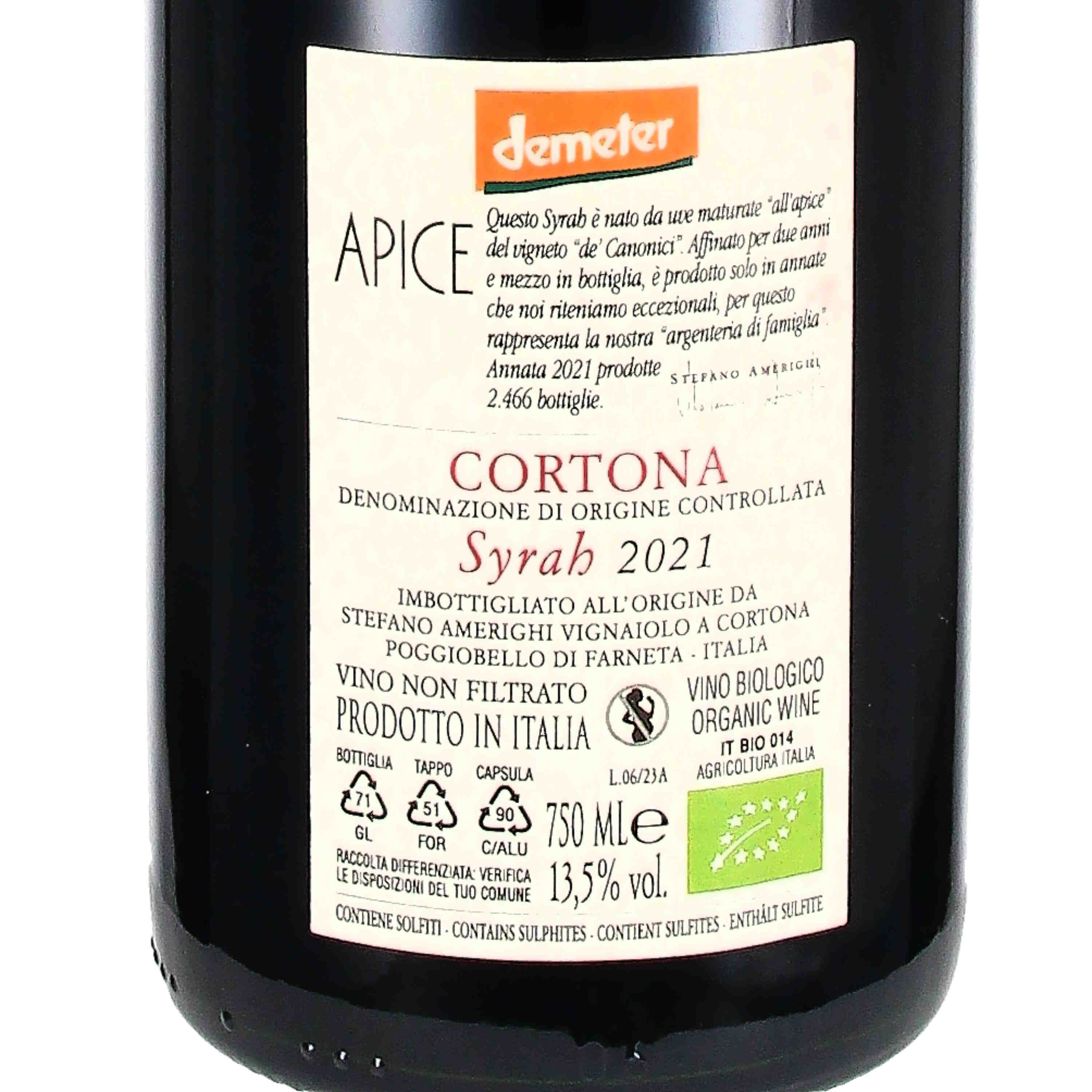 Syrah Apice Cortona DOC 2021 (bio)