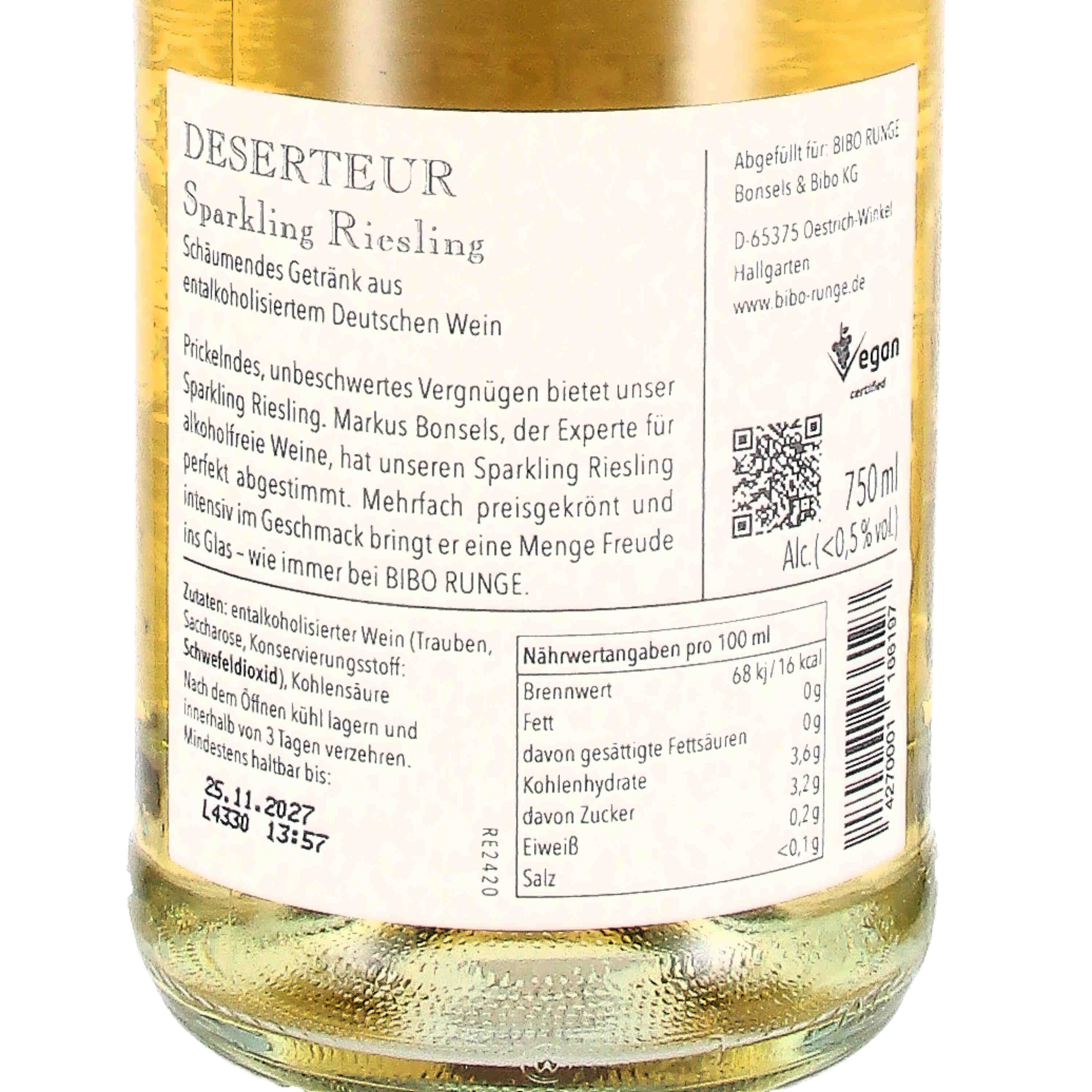 Sparkling Riesling Alkoholfrei  Deserteur