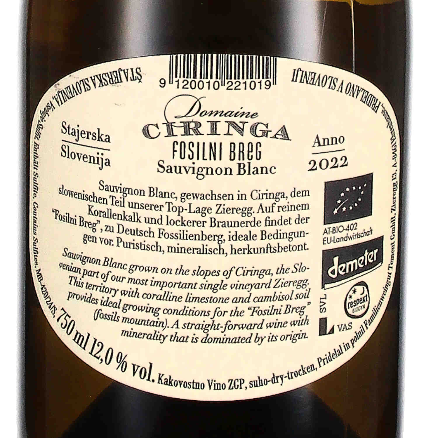 Fosilni Breg Sauvignon Blanc Vrhunsko Vino ZGP 2022 (bio)