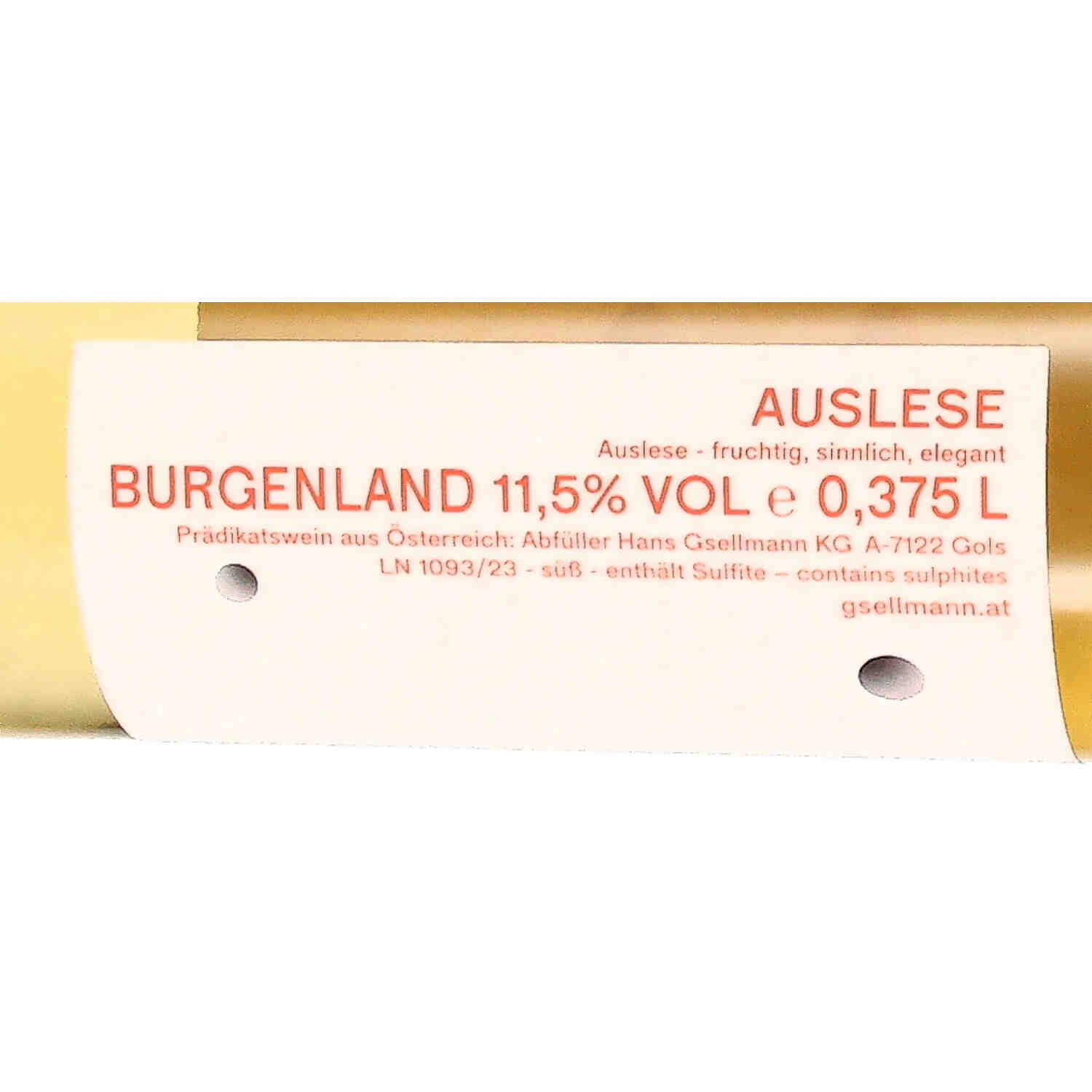 Auslese  Weissburgunder, Riesling, Welschriesling, Rotgipfler, Traminer - halbe