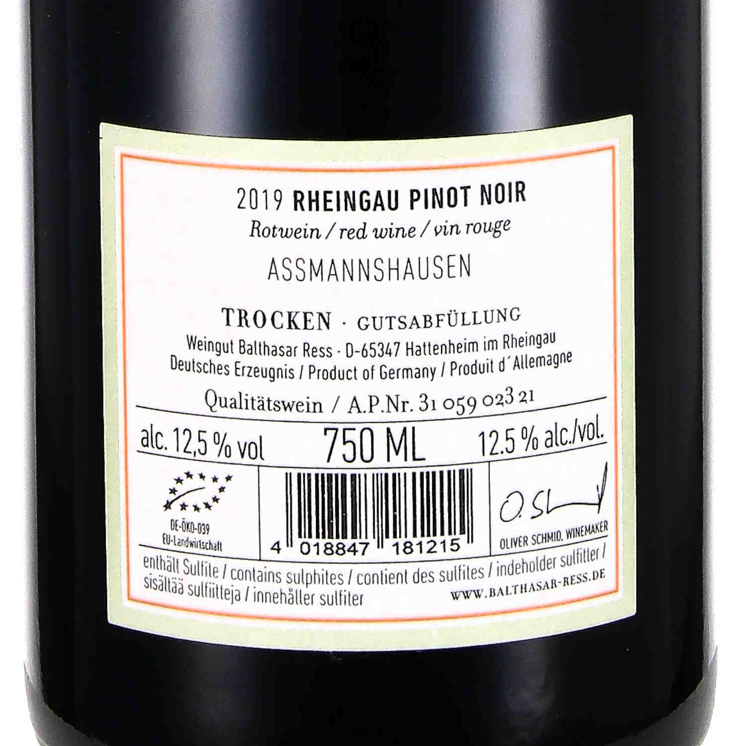 Pinot Noir Assmannshausen, QW 2019 (bio)