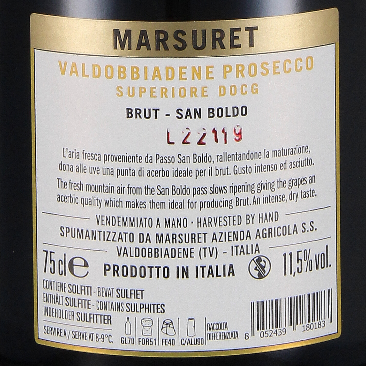 Prosecco Superiore Valdobbiadene DOCG Brut San Boldo