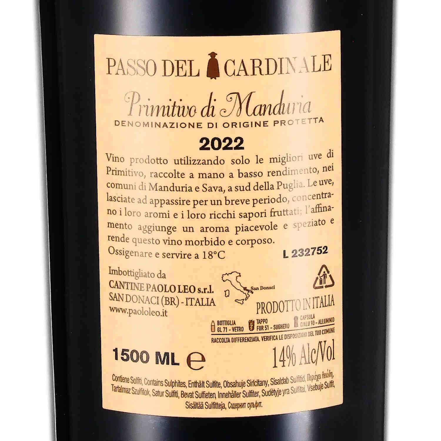 "Passo del Cardinale" Primitivo di Manduria DOP 2022  - Magnum