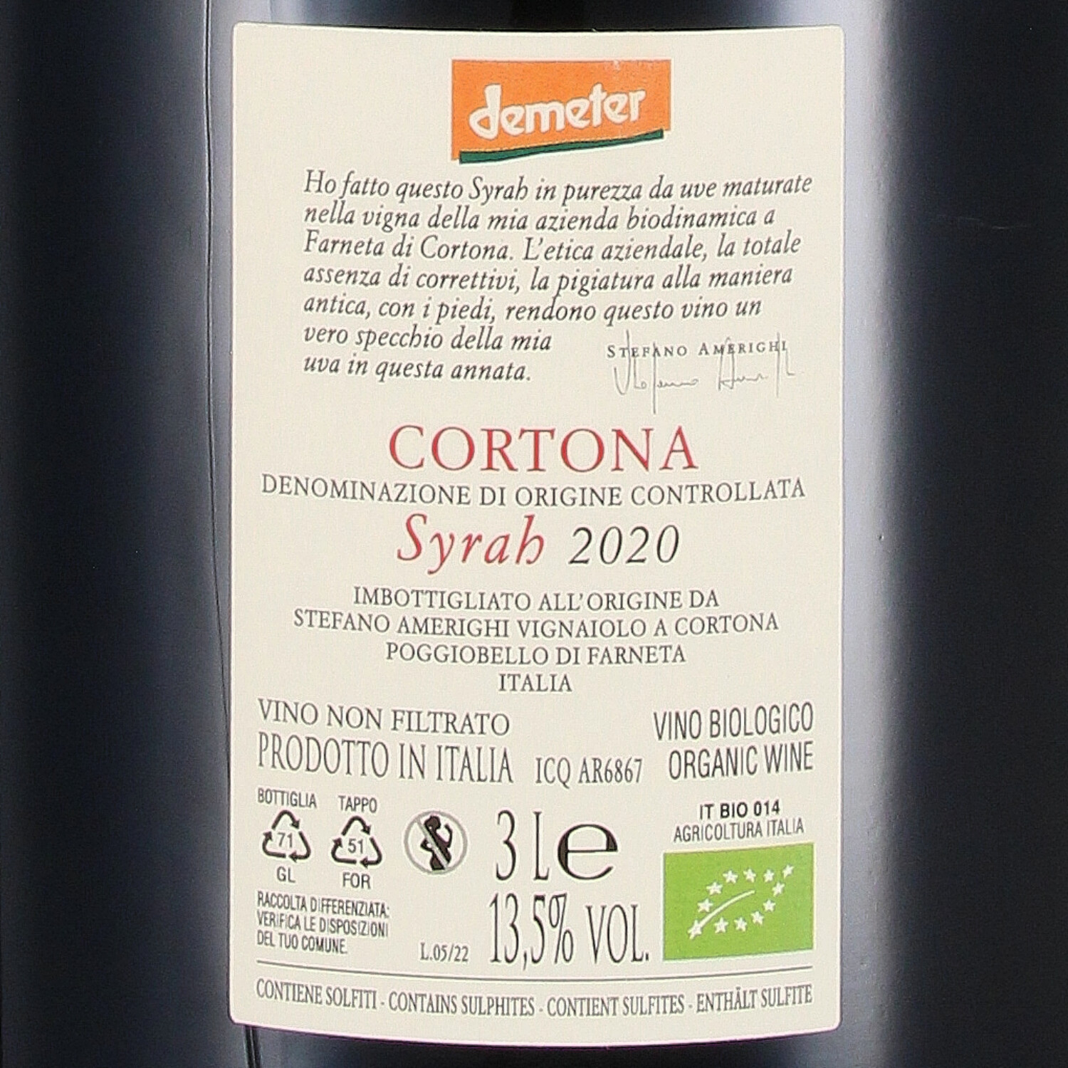 Syrah Cortona DOC 2020 (bio) - Doppelmagnum