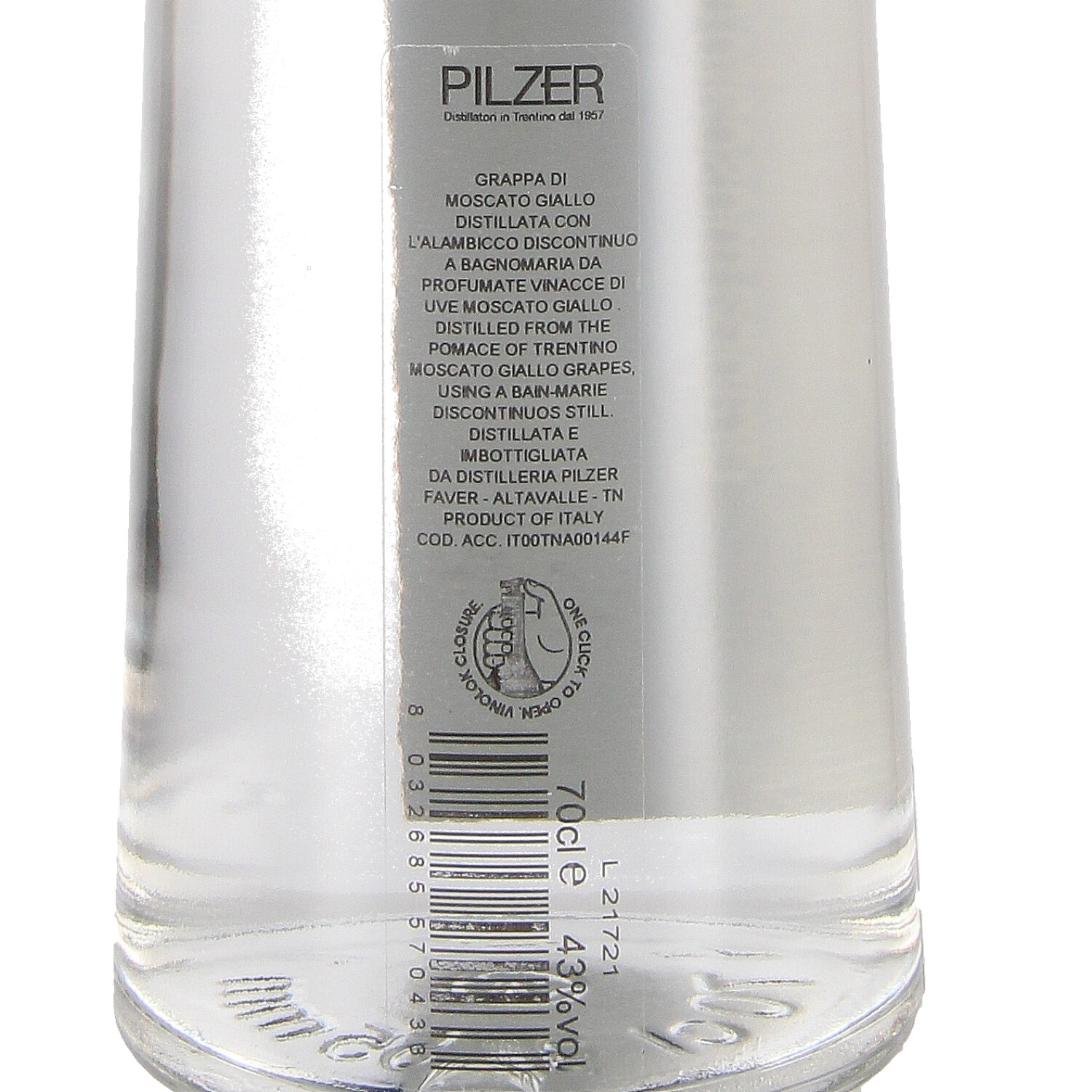 Grappa di Moscato Giallo 70 cl, 43% Vol. alc.