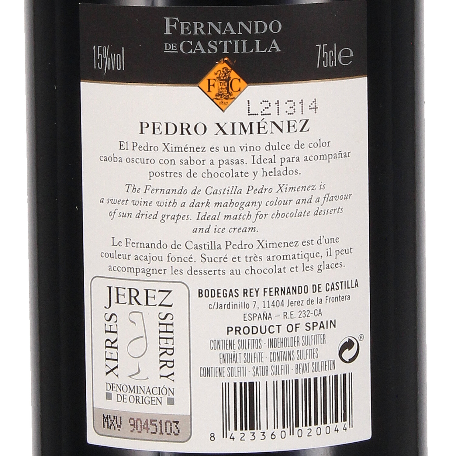Sherry Pedro Ximenez Premium Sweet Classic, Jerez D. O.