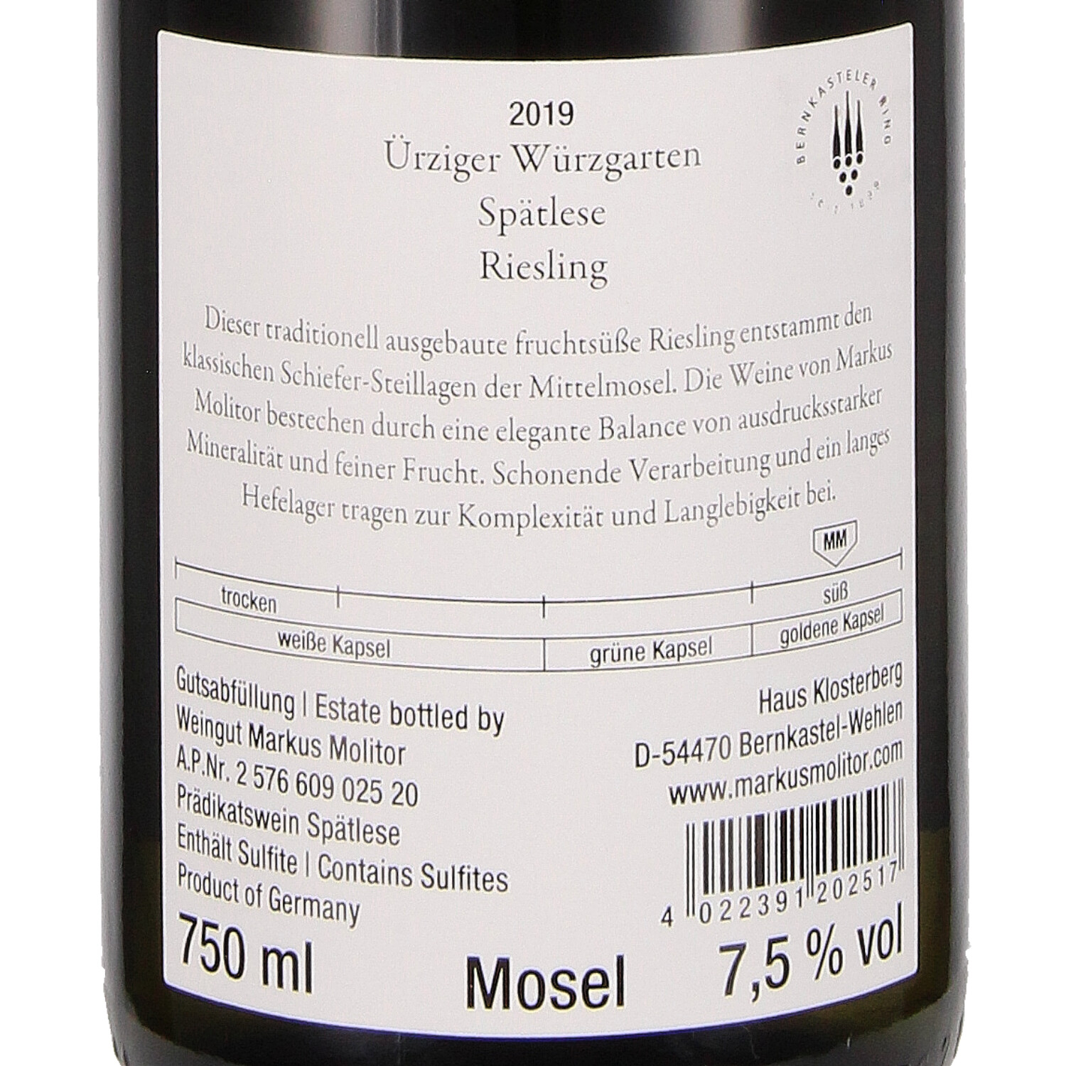 Riesling Spätlese Goldkapsel "Ürziger Würzgarten" 2019, Qw